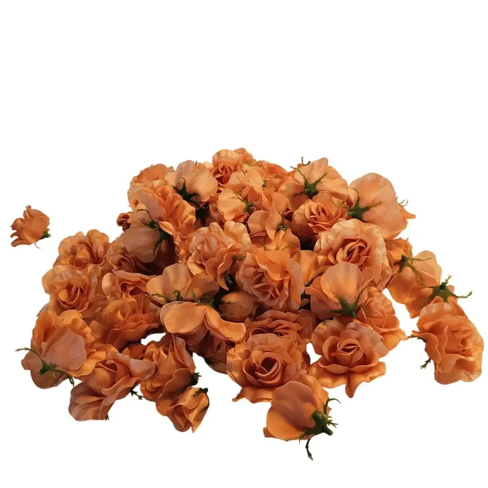 105 Peach Color Satin Rose Head Lot Open Roses Buds Stemless Wedding Craft Decor